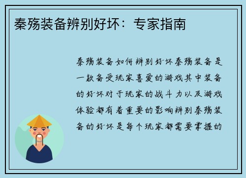 秦殇装备辨别好坏：专家指南